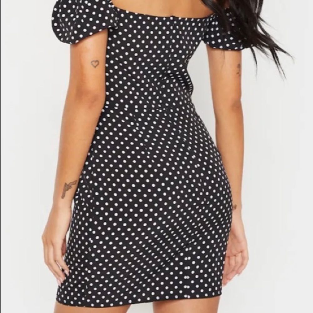 PrettyLittleThing Black White Polka Dot Dress Waist Cut Out Size 10 - Picture 2 of 16